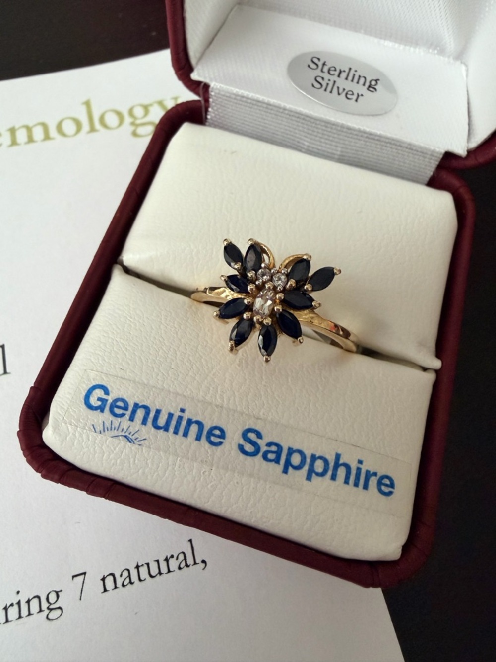 Genuine Sapphire and white topaz Sterling Silver Ring